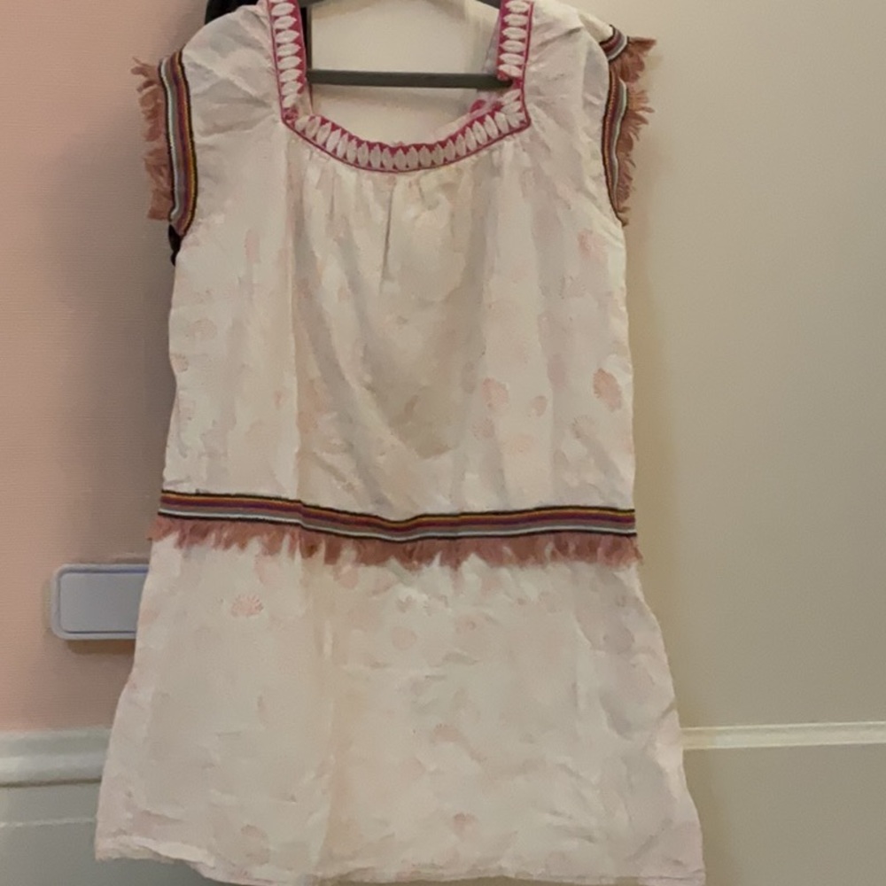 Boho White and Pink Dress with Fringe